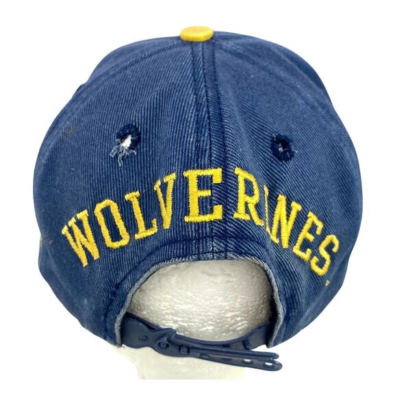 Vtg 90s Nike Michigan Wolverines Blue Yellow Swoosh Logo Spellout Snapback Hat - Picture 4 of 10